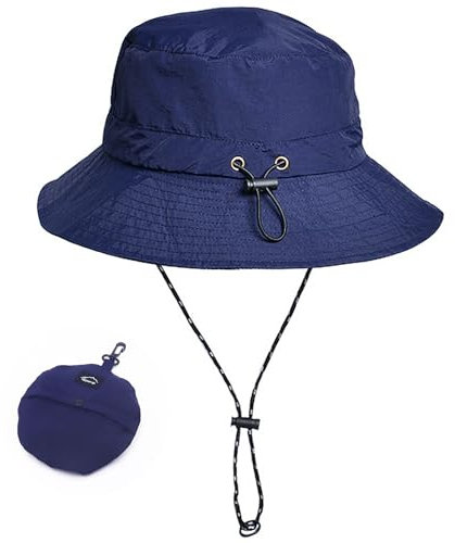 WANYIG Sonnenhut Damen Herren UV Schutz Faltbar Safari Hut Wasserdicht Sommerhut Wanderhut Anglerhut Outdoor Buschhut Schnell Trocken 55-58CM (Marineblau)