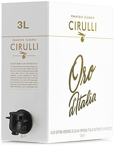 Frantoio Oleario Cirulli Huile d'olive extra vierge, Fruité Moyen Extrait à Froid, Huile EVO italienne, Sac en Box avec Robinet Latéral (3 Litres)