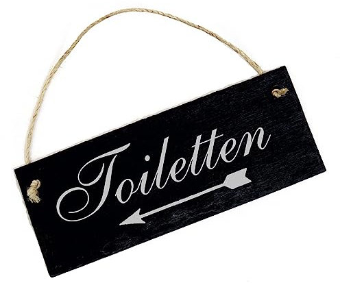 Toiletten Schild mit Pfeil nach Links oder Rechts - Schiefertafel graviert Richtungspfeil WC Türschild 22 x 8 cm (Pfeil links)