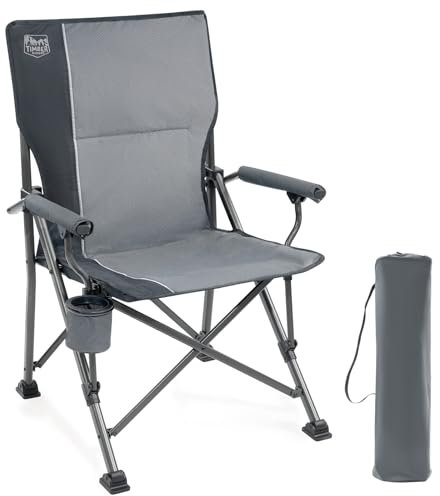 TIMBER RIDGE Campingstuhl Faltbar 150kg Hochlehner Klappstuhl Angelstuhl mit Getränkehalter Harte Armlehne Bequem Gepolstert Faltstuhl Camping stühle Sessel für Garten Balkon Strand Picknick
