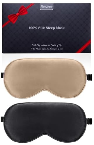 BeeVines 100% Silk Sleep Mask, Blackout Eye Masks (Black & Olive Gold) | Natural Pure Silk Eye Shade, Real Silk Eye Cover for Sleeping, with Adjustable Strap, Reduces Puffy Eyes, Traveling Gifts