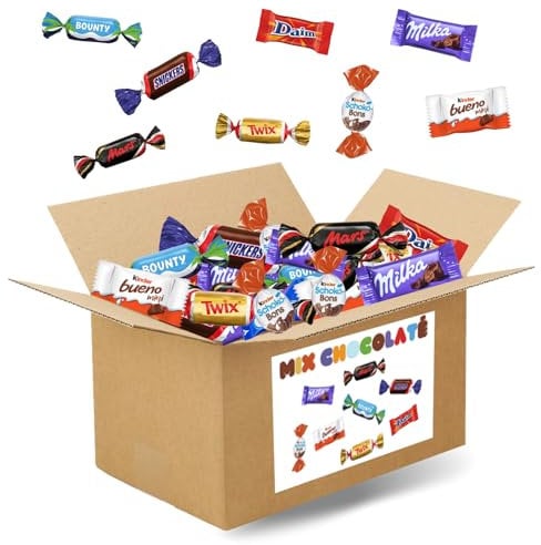 MIX CHOCOLATÉ | Assortiment de 100 Mini Chocolats Kinder, Célébrations, Milka, Daim | Plus de 760 g de Friandises emballées individuellement à partager
