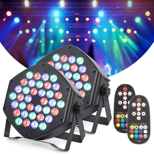 Litake 2 luces LED recargables, 36 LED con batería, luz de fiesta RGB, 7 modos de iluminación, iluminación de escenario, mando a distancia flexible, control DMX, para DJ, discoteca, fiesta,