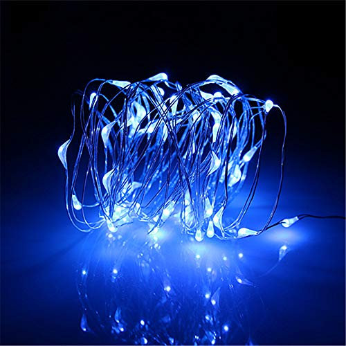 BUYERTIME 5M/16.4ft 50 LEDs Fairy String Lights, Battery AA Operated Silver Wire Fairy Lights for Indoor Bedroom Wedding Christmas Party Decoration (Blue)