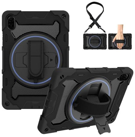 Compatible avec Honor Pad X8a 11 sorti en 2024 et Pad X9 11 2024 Coque antichoc pour Honor Pad X8A Coque de protection robuste et rotative avec dragonne/bandoulière (noir)