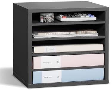 VEVOR Literatur-Organizer Dokumentenablage mit 5 Fächern & einstellbaren Regalen, Aktensortierer Briefablage Dokumentenlager aus Spanplatten und MDF, Aufbewahrung für Büro Klassenzimmer Grau