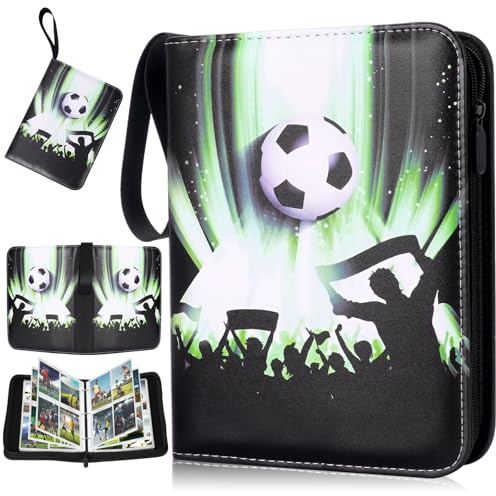 Fußball Karten Sammelalbum, 50 Seiten 400 Karten Kapazität Sammelkarten Album Fussball mit Reißverschluss, PU Wasserdicht Karten Halter Kompatibel mit Fußballkarten, Fussball Geschenke für Kinder