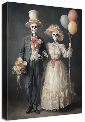 Halloween Braut und Bräutigam Leinwand Bilder Mit Rahmen Skelett Hochzeitskleider Fotos Bild Wandbilder Wandkunst Kunstdruck auf Leinwand Malerei Wohnzimmer Esszimmer Flur Party Bar Wanddekor 40x60cm