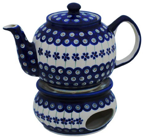 Original Bunzlauer Keramik Teekanne mit Stövchen 1.00 Liter im Dekor 166a