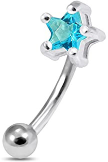 Monster Piercing Leichte Blaue Sterne CZ Stein Sterling-Silber mit 16 Gauge chirurgischen Stahl Banane Augenbraue Bar Piercing