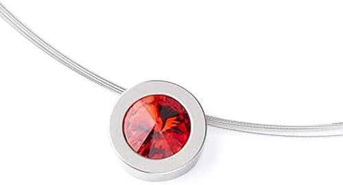 TIABELLE – Collier LARA aus Titan mit funkelndem Swarovski® Kristall – Silberfarbene Kette für Damen – allergenfrei & hautverträglich – Handmade in Germany (L=45cm | 15,9mm ø | Light Siam)