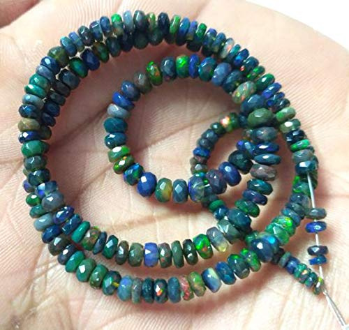 GemAbyss Perlen, 1 Strang, Natürlicher schwarzer Opal, facettiert, 3-5 mm, 40,6 cm lange Stränge, Äthiopischer Welo-Opal, Code-MVG-38292