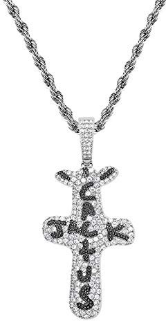 KMASAL 18 Karat Vergoldete Labrador-Diamant-Halskette Iced Out Cactus Jack Pendent Hip Hop-Kette Für Männer Frauen (silver)