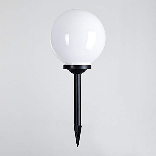 HOFSTEIN Solarleuchte Campinas, Kugelleuchte aus weißem Kunststoff, Kugellampe Ø 25 cm mit ausziehbarem Erdspiess, Außenleuchte mit Ein/Aus-Schalter, Solarlampe 3000 Kelvin (warmweiß)