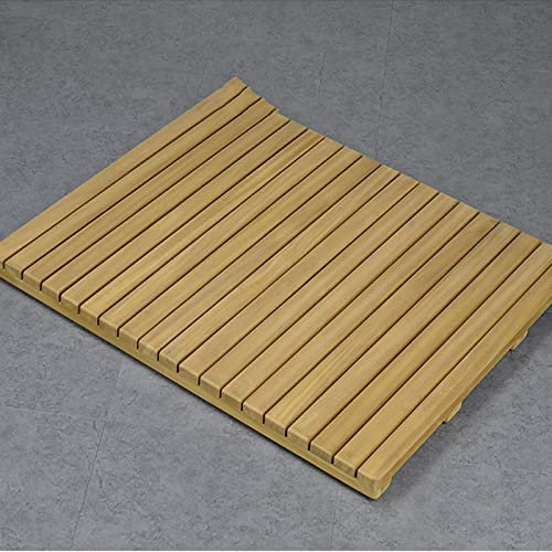ZKEROKALML Caillebotis Bois Naturel,Accessoires de Salle de Bain,Tapis de Bain en Bambou de Luxe,Tapis de Douche Naturel Antidérapant,Tapis de Douche de Salle de Bain (50x50cm/20x20in)