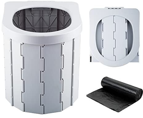 SFSUMART Portable Toilet with 20pc Camping Toilet Bags, Outdoor Foldable Emergency Hygiene & Sanitation Potty for Car Travel Hiking Fishing Long Trips (Grey)