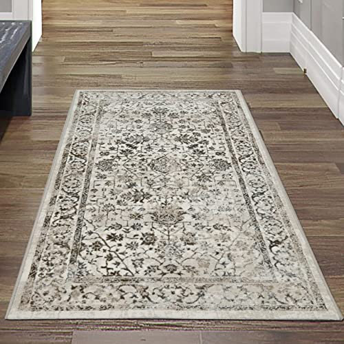 Teppich-Traum Orientteppich mit Pflanzen Verzierungen & Ornamenten in Creme Größe 80 x 150 cm