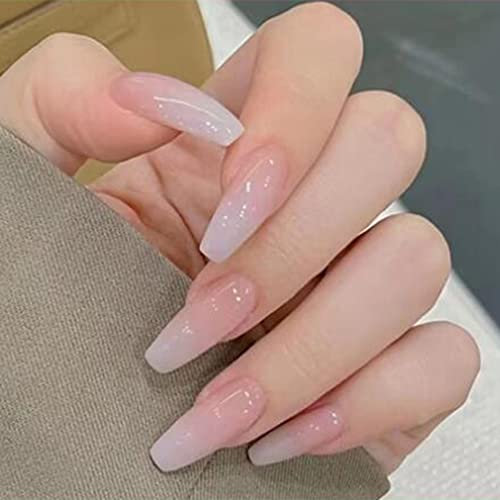 Agasar 24pcs Square False Nails Long Stick on Nails Pink Press on Nails Removable Glue-on Nails Fake Nails Acrylic Full Cover Nails Women Girls Nail Art Accessories