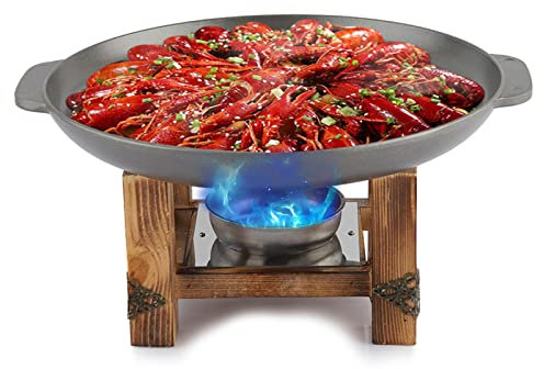 UGCER Koreanische Grillpfanne, BBQ-Alkoholofengrill mit Holzsockel Tischgrill für Indoor- und Outdoor-Barbecues, Picknicks, Strandpartys