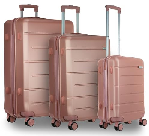 Coselena 3pc Luggage Suitcase Set - ABS Lightweight & Water-Resistant, 4-Wheel Suitcases - Hard Shell, Secure Carry-On Cabin Suitcase with TSA Lock - Ideal Luggage Sets for Travel - Rose Gold