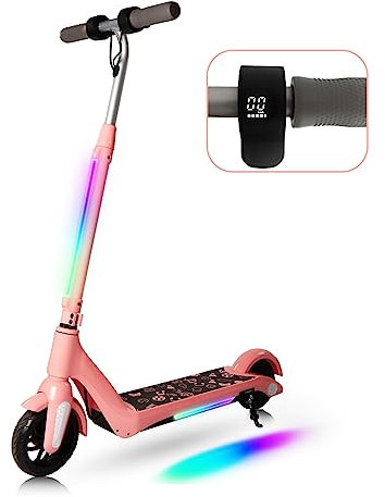 E-RIDES Trottinette Electrique Enfants 6-12 Ans, Lumières Arc-en-Ciel Colorées, Autonomie de 7 km, Vitesse et Hauteur Réglables,Trottinette électrique Cadeau pour Enfant Adolescents