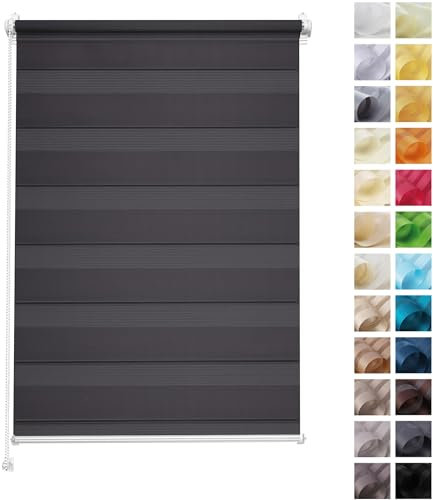 Rettika Doppelrollo ohne Bohren, klemmfix - Anthrazit, Breite: 60cm, Höhe 150 - Rollos für Fenster ohne Bohren, Fenster rollos für innen, Duo Rollo