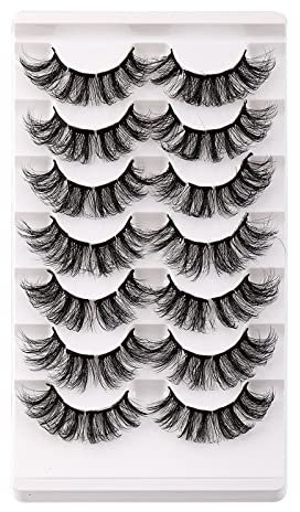 7 Paar flauschige Kunst-Nerzwimpern, mehrschichtig und gekreuzt für dramatisches Volumen Eyeliner Stempel Stern (A, One Size)