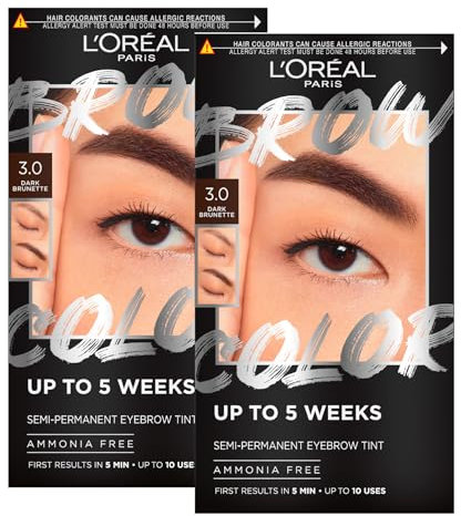 L'Oréal Paris Brow Color Kit Augenbrauenfarbe, halbpermanent, ohne Ammoniak, Färbung für bis zu 5 Wochen, natürliches Ergebnis, Farbe 3.0 Dark Brunette, 2er-Set