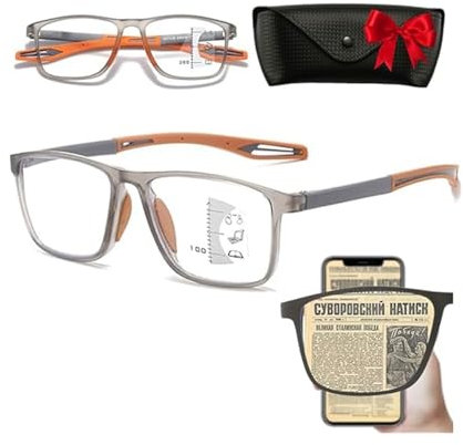Pelinuar Manlykicks Sports Ultra-Light Anti-Blue Light Presbyopic Glasses,Dual Focus Anti Blue Light Reading Glasses,Fashion Comfortable Non-Slip Sports Cycling Reading Glasses (Orange, 150)