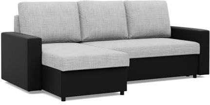 Mebligo - Luna Ecksofa, Schlafsofa mit Liegefunktion 140x231 nach Links oder rechts - 2 Container - Die Bonellfedern - Grau und Schwarz.
