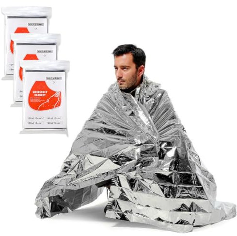 Rettungsdecke, 3 Stück Erste Hilfe Decke Silber, Notfalldecke Perfekt für Outdoor, Wandern, Überleben, Erste-Hilfe-Decken, Robust, Wasserdicht, 130 * 210cm