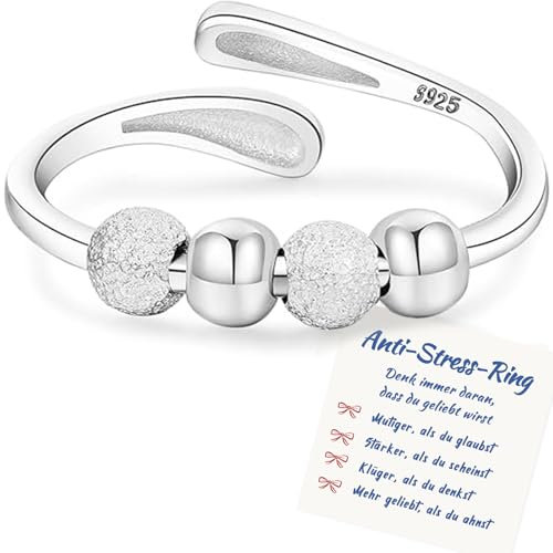 Senteria Anxiety Ring für Frauen,Verstellbare 925 Sterling Silber Ringe,Anti Stress Ring für Frauen,Stress Spinner Fidget Ringes gegen Angst