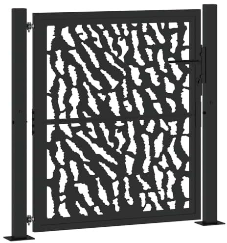 vidaXL Puerta de jardín negra con diseño de carril de acero 105x106 cm, puerta de cerca, puerta exterior, puerta de metal, puerta de seguridad