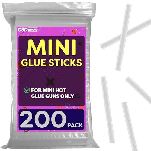 GSD Brand 200 Pack Bulk Mini Hot Glue Sticks for Glue Gun, 4 x 0.27, 7mm