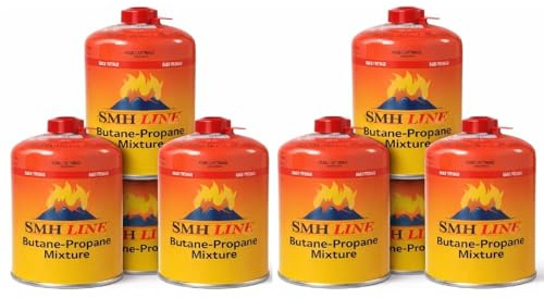 SMH LINE® 6x 450g Schraubkartusche passend für Weber Gasgrill Q100/1000-Serie Universalgewinde 7/16 Gaskartuschen Ventilkartusche EN 417 Gewinde Propan/Butangas Campingkocher