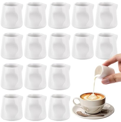 LDXDRU 16 Pack 40ml / 1.4oz Small Milk Jugs, White Porcelain Milk Creamer Pitcher, Mini Milk Pouring Jugs Milk Frothing Jug Sauce Pots for Coffee Milk Creamer
