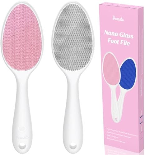 2 en 1 Nano Verre Râpe Pieds - Lime à Pieds avec Long Manche, Lime Pied pour Peaux Dures Efficace Douceur, Élimination des Callosités peaux mortes et des poils, Utilisation à Sec ou Humide - Rose