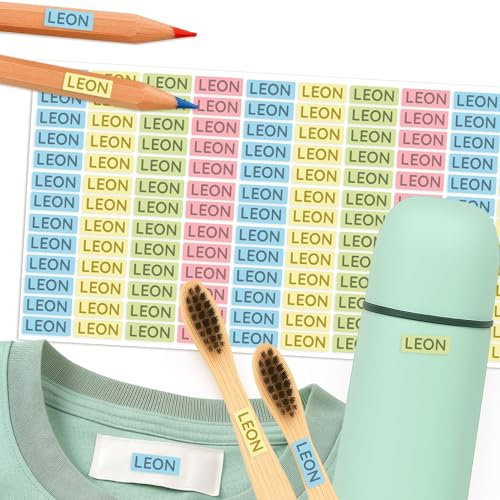 Mini Namensaufkleber 16 x 6 mm – Namensschilder - Stifte, Kleidung, Kleinteile (156 Stück) – wasserfest & spülmaschinengeeignet – BPA-frei – Sunnywall (Classic Pastells)