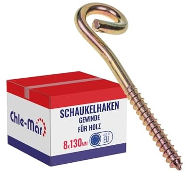 Chle-Mar - 10x Schaukelhaken für Holzbalken M10 mit Holzgewinde aus verzinktem Stahl | Schraubhaken für Kinderschaukel, Hängesessel, Hängematte & Schwebesessel | Garten-Schaukelaufhängung