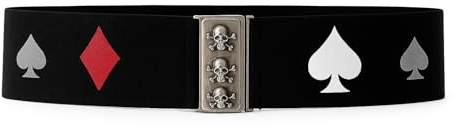 Generisch Schwarzer Stretch-Taillengürtel mit Spielkarten-Muster – Punk, Gothic & Rock Mode Gürtel für Damen