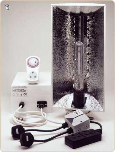 Esoteric Hydroponics Air Cooled 400W HPS Grow Light with remote ballast & contactor relay timer, lamp & reflector