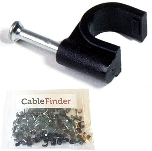 Loops 100x 6mm Black Round Cable Clips - CAT5e/CAT6 Wall Mounts Aerial Brick Outdoor