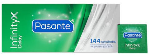 Pasante Infinity X (Delay), aktverlängernde Kondome mit Wirkstoff - Orgasmus verzögern - länger durchhalten für optimale Befriedigung, 1 x 144 Stück