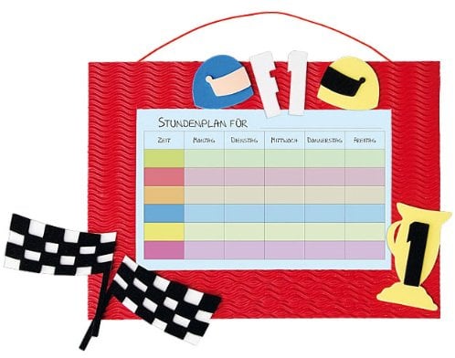 Bastelset Stundenplan für Schulstunden Formel 1 Auto rot Junge