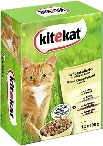 Kitekat Multipack 12x100g Geflügel-Allerlei in Gelee, 1er Pack (1 x 1.2 kg)