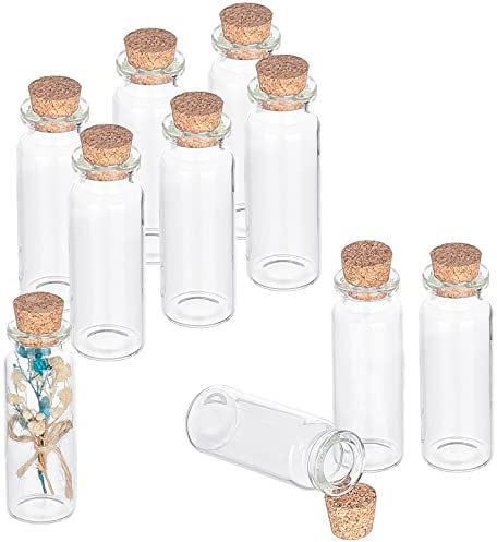 PandaHall- 10pcs 20ml Fiole en Verre 20ml Flacons Mini Bouteilles en Verre Bouchon Liege pr Conteneur Recipient de Perles Creation Stockage Bijoux Fiole Potion, 22x62mm