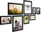 PHOTOLINI Bilderrahmen Set Schwarz, Fotorahmen Holz MDF, 8er Bilderrahmenset Wand Collage, photo frames for wall mit Acrylglas aufhängen, schwarze Bilderrahmen Set verschiedene Größen mit Zubehör