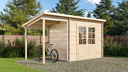Alpholz Gartenhaus Martina-28 aus Massiv-Holz | Gerätehaus mit 28 mm Wandstärke | Garten Holzhaus inklusive Montagematerial | Geräteschuppen Größe: 450 x 200 cm | Pultdach