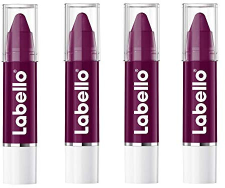 Labello Crayon Lipstick Black Cherry Lippenstift im 4er-Pack Lippenbalsam mit Angereicherter Formel mit natürlichen Ölen, feuchtigkeitsspendende Lippenfarbe Bordeaux