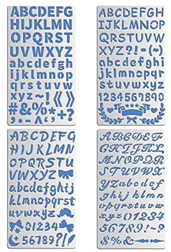 BENECREAT 4PCS 17.5x10cm Metal Stencils, 4 Mixed Letter Number Metal Journal Stencil for Wood carving, Drawings and Woodburning, Engraving and Scrapbooking Project